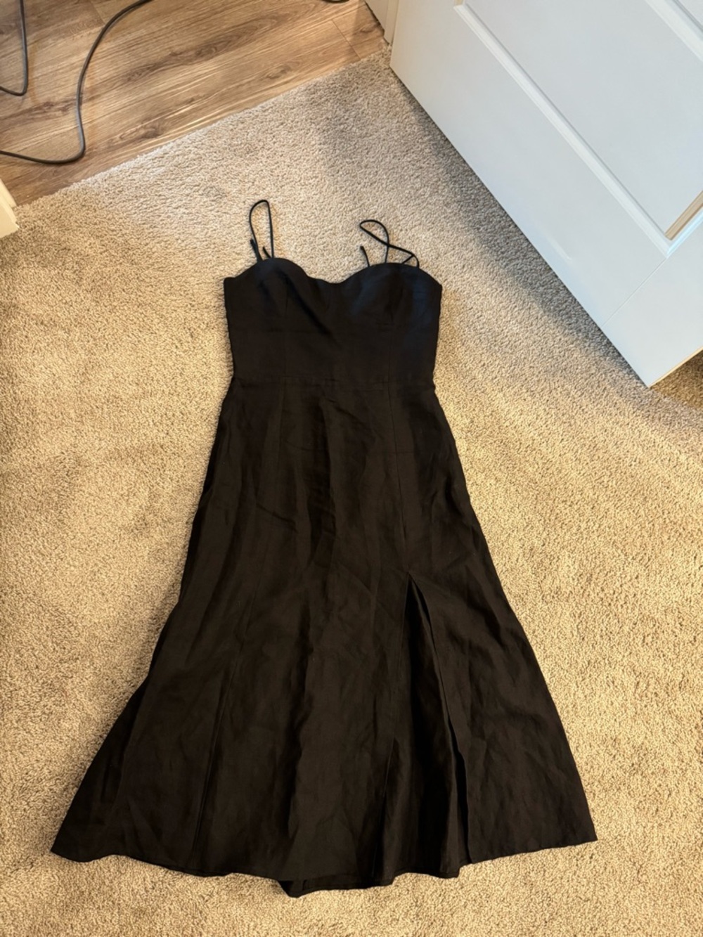 Reformation Black Strapless Midi Dress with Spaghetti Straps